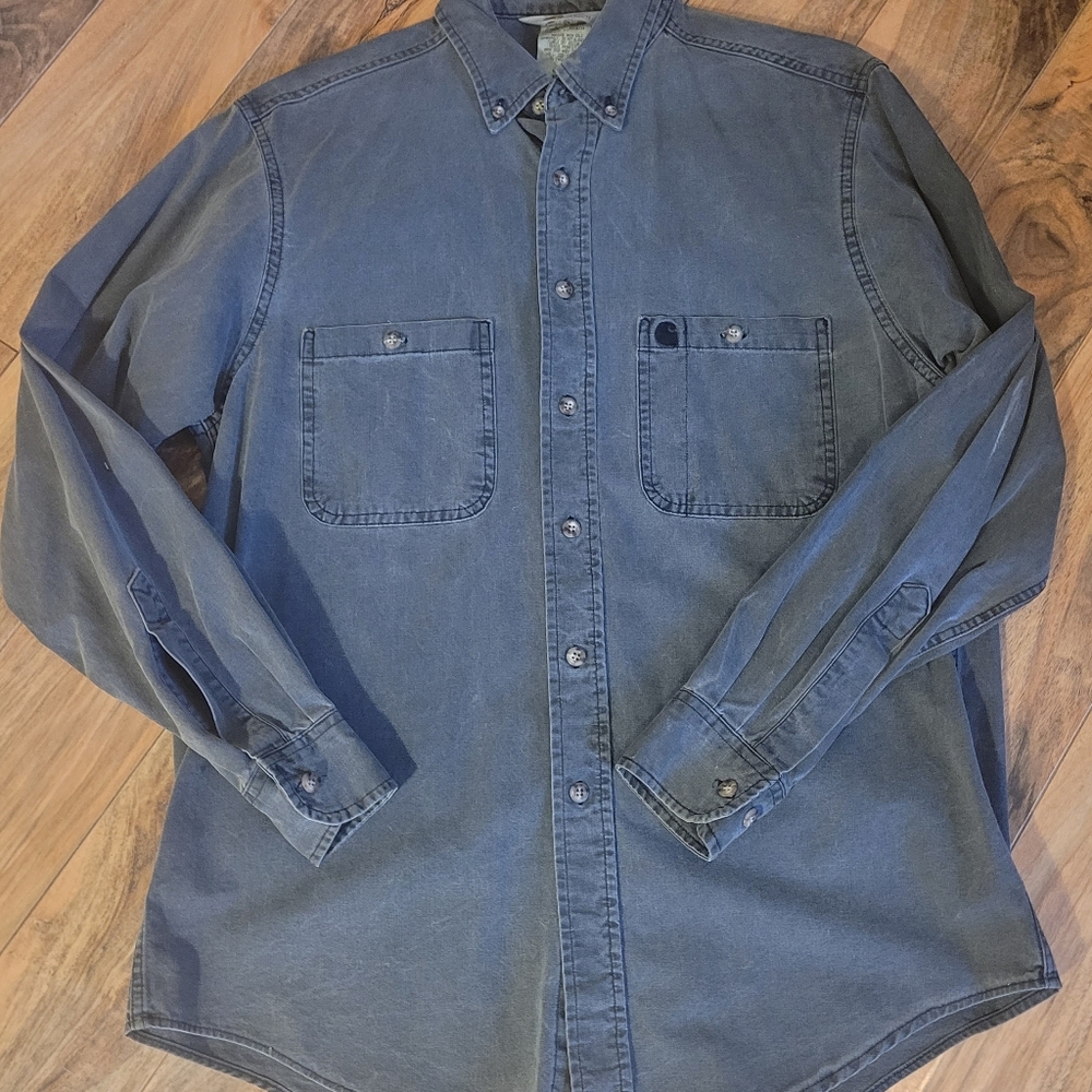 CARHARTT Mineral Wash Button-Front Shirt, EUC, M, Grayish Black w/Denim Feel - Picture 2 of 8
